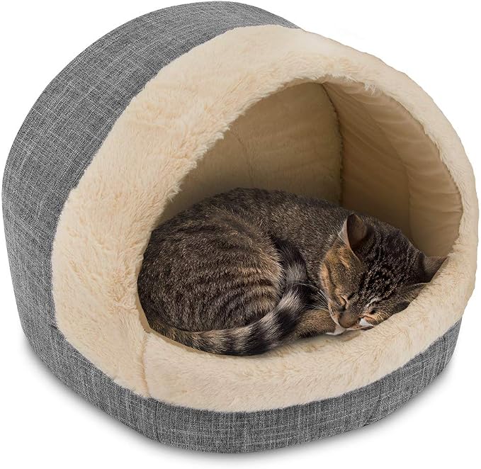 Best Pet Supplies Cat Bed for Indoor Cat, Domed Tent House with Removable Pillow, Covered Cat Cave for Small Dog, Puppies and All Breeds of Cats - Gray, 17 x 15 x H:14"