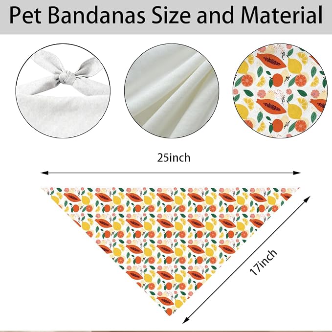Summer Dog Bandana, Papaya Lemon Orange Pet Triangle Scarf for Beach Picnic Party Outfit, Tropical Fruit Neckerchief for Small Medium Dogs, Cute Puppy Accessory