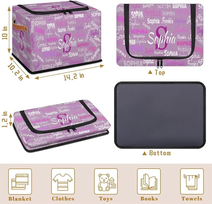 Custom Rectangular Baby Storage Basket with Zipper Lid, Kids Toys Bin, Books Shelf Basket, Clothes Towel Storage Bin for Nursery, Gift Basket, Pet Basket, Lavender Purple Color