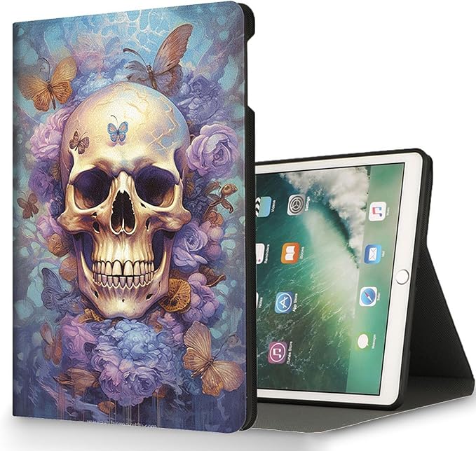 for Microsoft Surface Go 4/3/2/1-10.5" 2021 Tablet Case,Auto Wake/Sleep,Adjustable Stand Protective Cover - Skull Butterfly Flower