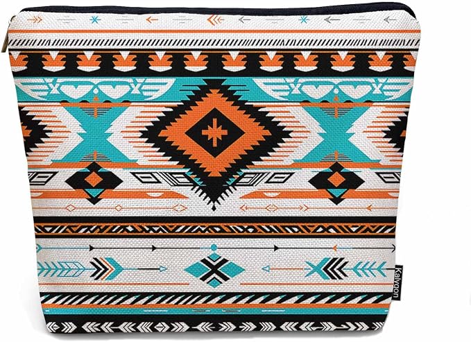 Aztec Cosmetic Bags For Women, Navajo Style Tribal Aztec Geometric Roomy Makeup Bag Toiletry Bag Accessories Organizer Storage Bags Makeup Pouch For Travel Business Gym Camping Bathroom