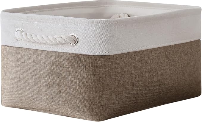 Storage Basket for Shelves - 1 Pack 14x10x6.7 inch Collapsible Storage Bins Storage Boxes for Organizing for Laundry Closet Gift Cloth Nursery (Whiet & Khaki)
