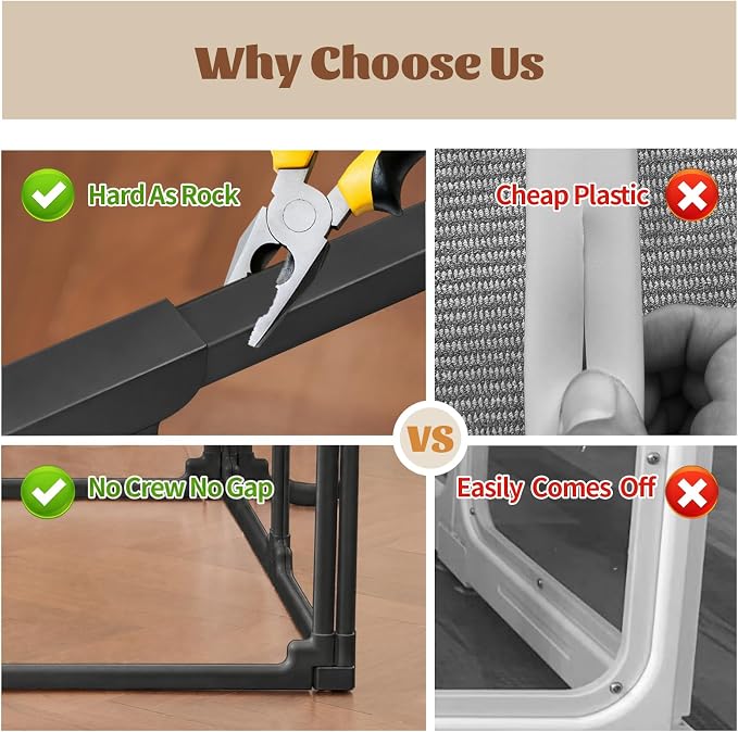 FlexiSpace Adjustable Clear Dog Play Pen, Expandable & Stackable Acrylic Dog Playpen, ONLY Dog Play Pen Indoors Grow with Your Pet Puppy Playpen (Black, 10", 10 Panels)
