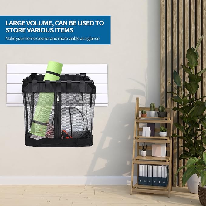 2Pcs Mesh Slatwall Baskets with Zipper,Hanging Storage Slat wall Baskets | Sturdy and Easy to Install Slatwall Accessories for Garage Shops Gym Home Display Organizing(16 * 12 * 16 inch)