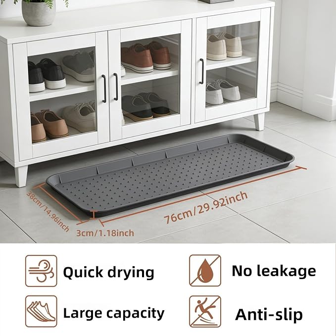 Asixxsix Silicone Boot Tray, 30x15 inch Non Slip Shoe Tray with Raised Edge, Pet Feeding Mat Sink Protector, Heavy Duty Boot Mat for Entryway Shoe Storage Indoor Outdoor Use (Gray)