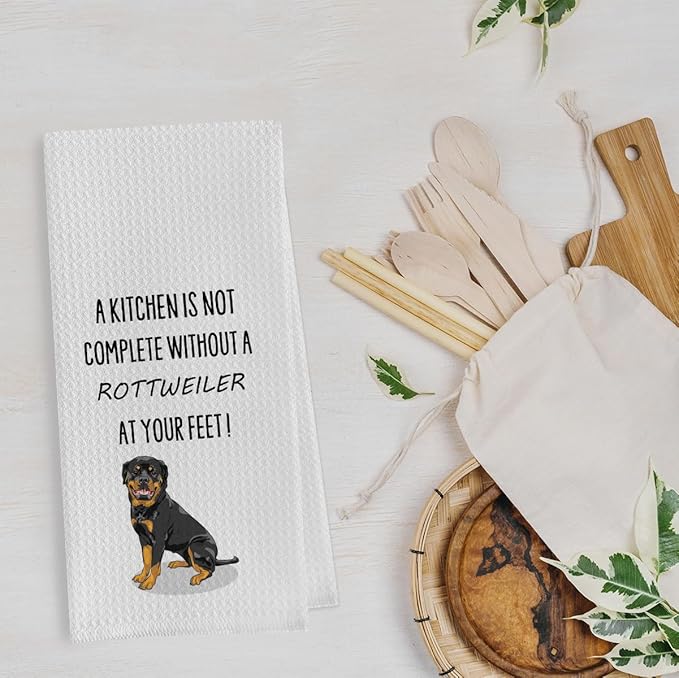 Funny Rottweiler Dish Towels - Rottweiler Gifts Decorative Waffle Weave Kitchen Towels, Dog Gifts Hand Towel, Tea Towel (16×24 Inches)