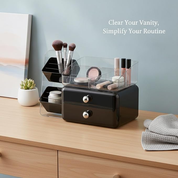 Desktop Storage Organizer with Compartments, PET Plastic Caddy for Office Supplies and Vanity Accessories, Open-Top Unit (1 PC)