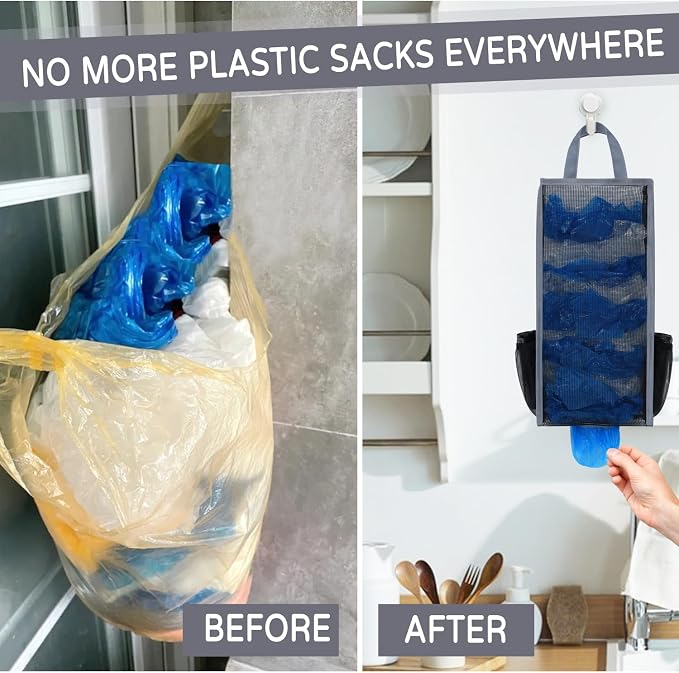 Plastic Bag Holder, Large Capacity Grocery Bag Holder, Breathable Mesh Plastic Bag Holders for Grocery Bags Storage, Lightweight Trash Bag Holder Dispenser Organizer (Dark Grey), LCBH007