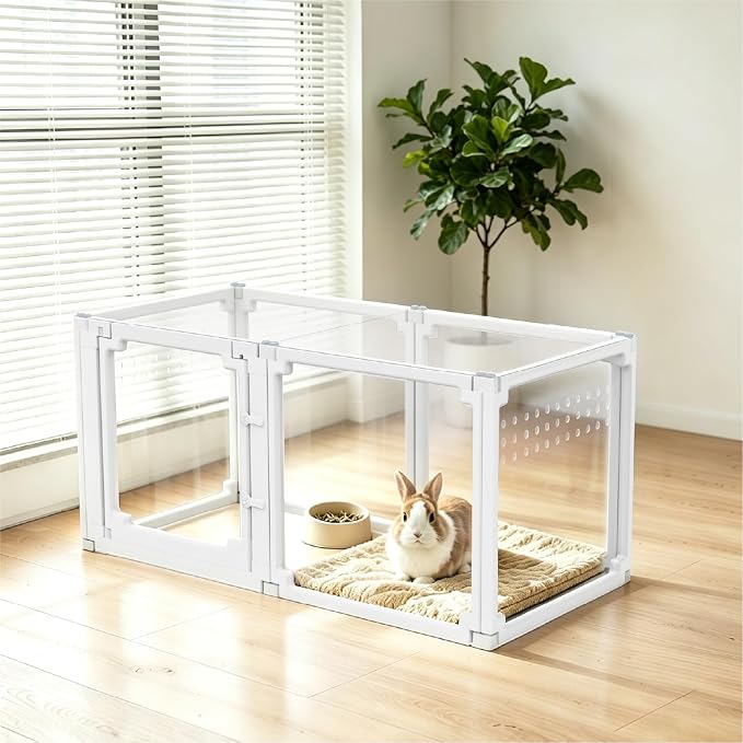 FlexiSpace Adjustable Clear Dog Play Pen, Expandable & Stackable Acrylic Dog Playpen, ONLY Dog Play Pen Indoors Grow with Your Pet Puppy Playpen (White, 24", 6 Panels)