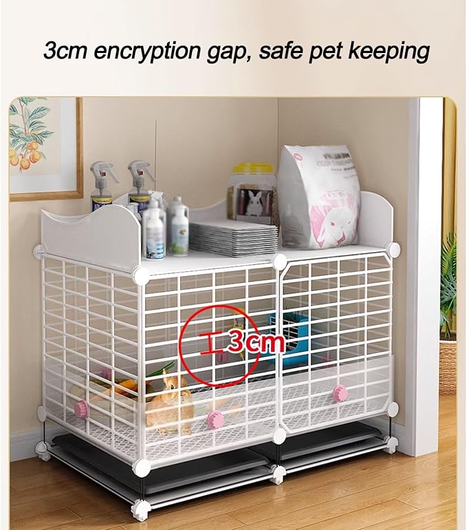 Rabbit Cages Indoor with Tray, Upgrade Storage, DIY Metal Playpen for Small Animals, Cats, Ferrets, Chinchillas - Ideal Pet Kennel for 1-2 Pets