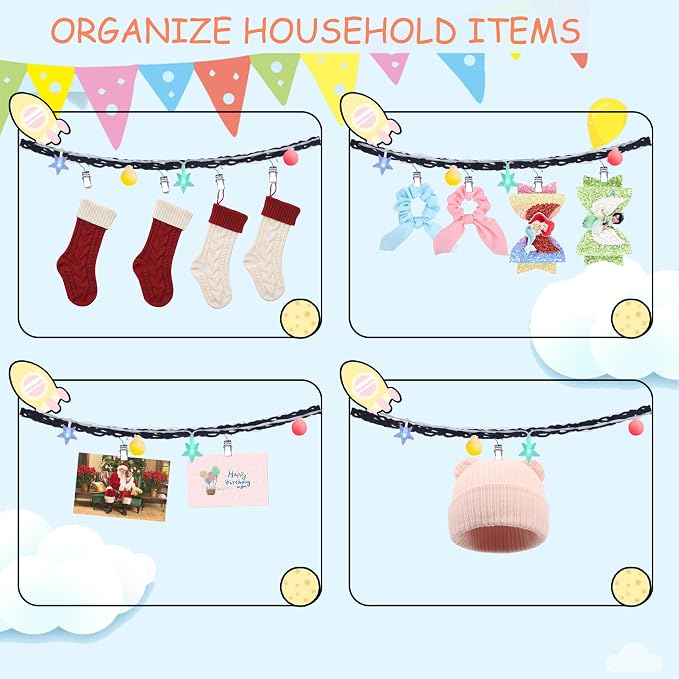 2PCS Stuffed Animals Storage Chain Organizers 80" Cotton Hanging Storage Chain with 40 Metal Clips Stuffed Animal Display Holder Chain for Wall or Corner Nursery Play Room (Black)