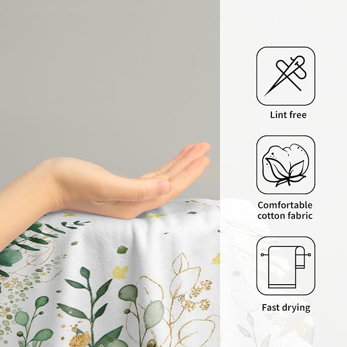 Giwawa Eucalyptus Leaf Hand Towels Set of 2 Gold Leaves Decorative Fingertip Towels Soft Bath Towel Dish Cloths for Kitchen Bathroom Home Decor