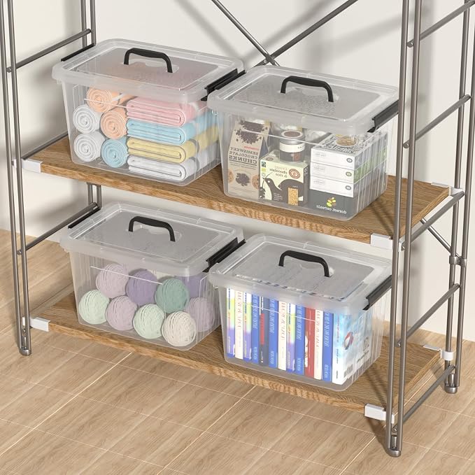 22 L Clear Storage Bin with Handle, Latching Storage Box, 4-Pack | BPA Free Plastic, 15.4" x 11.14" x 9.3"