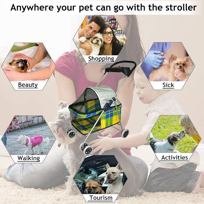 Jogger Pet Stroller for Small & Medium Dogs/Cats 35Lbs Capacity Kitten Doggie Cage Waterproof Foldable Travel Carrier Puppy Strolling Cart Durable Large 4 Wheels Cat Dog Stroller with Cup Holders