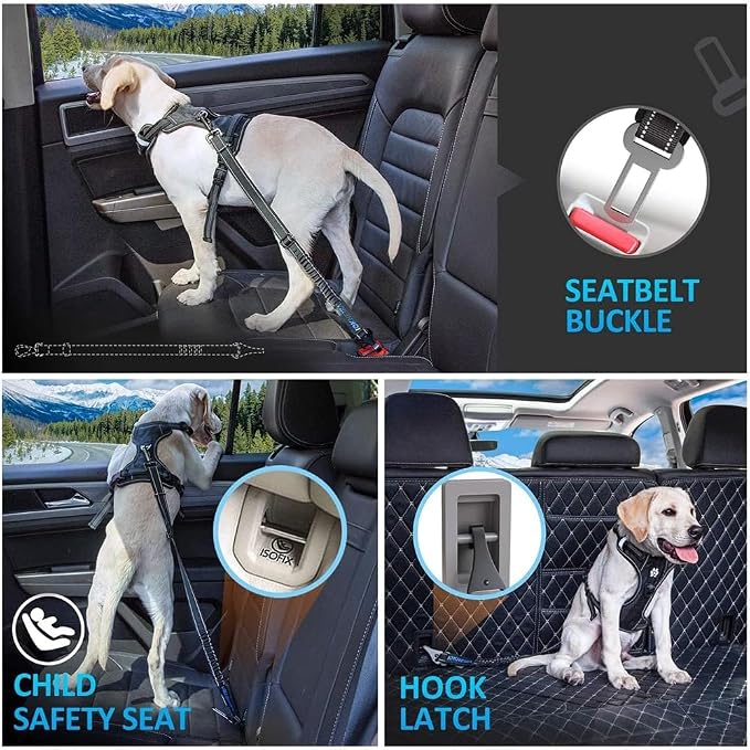 1 Piece Dog Car Seatbelt for VW Caddy 5/V 2020-2024 2025 | Durable pet restraint with elastic bungee buffer ensures safe canine travel preventing sudden stop road injuries