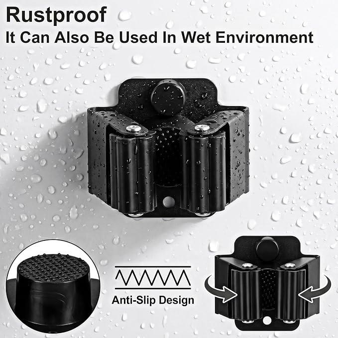 24Pcs Mop and Broom Holder Wall Mount with Screws Matte Black | Heavy Duty Garden Tool Organizer Rack Broom Hanger, Stainless Steel Mop Hanger Wall Mounted for Space Saving