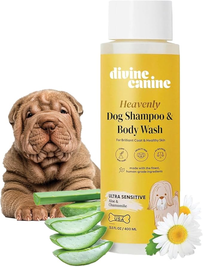 Dog Shampoo and Body Wash - 13.5 Fl Oz of Ultra Sensitive Dog Wash - Made with Aloe and Chamomile for a Healthy Skin and Coat - Made in the USA