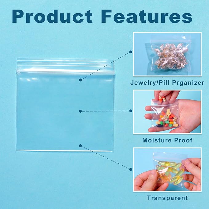 100 Packs Pill Bags 6 mil Sturdy 3x2.75 inch Pill Pouches BPA Free Seal Waterproof Handy Reusable Pill Bags for Travel Small Plastic Bags for Pill Organizer, Jewelry and Small Craft Pieces