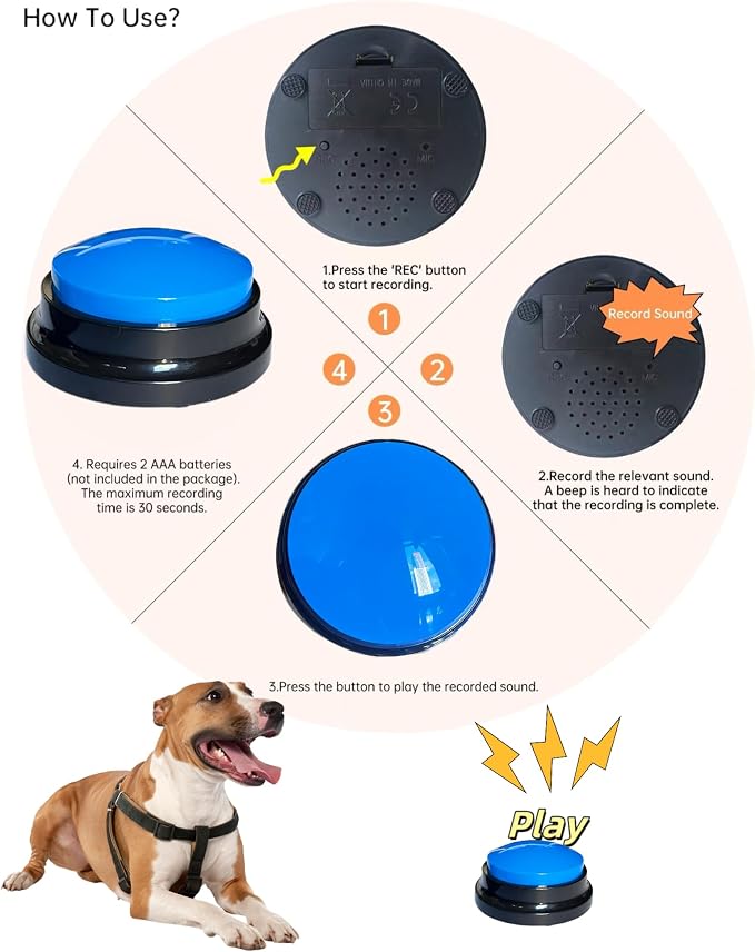 Dog Talk Buttons Voice Recording Button for Communication and Pet Training 30-Second Record & Playback Talking Button for Study, Office, Family, and Kids (Midnight Blue, one)