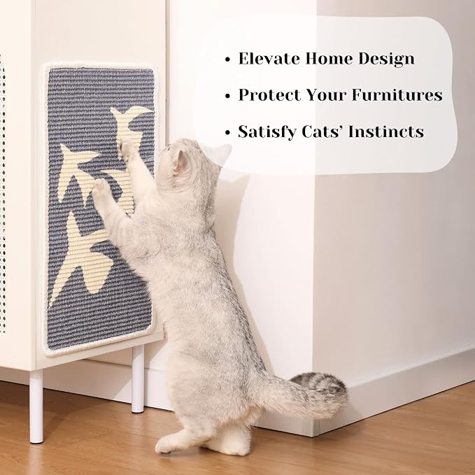 Sisal Cat Scratcher Post Mat (Use on Wall, Couch and Carpet), Durable and Shedding-Resistant Cat Scratching Surface - 21.7x13 inch with Adhesive Pads and Twist Pins (Meowtisse)