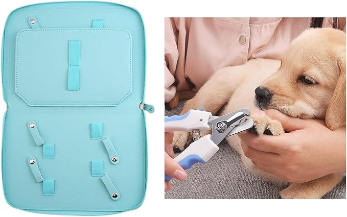 Pet Grooming Tool Storage Case Dog or Cat Grooming Supplies Dog Grooming Bag Portable PU Leather Storage Organizer Suitable for Professional Pet, Blue