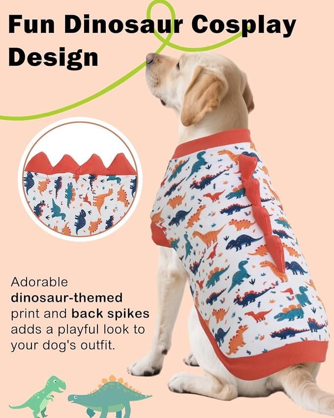 CuteBone Dinosaur Costume Dog Shirt, Stretchy Velvet T-Shirt Clothes for Medium Dogs, Soft & Breathable Pet Tee Outfit Frenchie Apparel for Daily Wear, Cozy Pullover Design Puppy Fashion COSBX02XXL