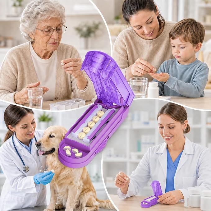 ONE PIX Pill Cutter Splitter for Small and Tiny Pills, Multiple Pill Splitter with Centering Device & Hidden Blade, Adjustable Tablet Cutter for Large Pills, Seniors, Pets, Purple