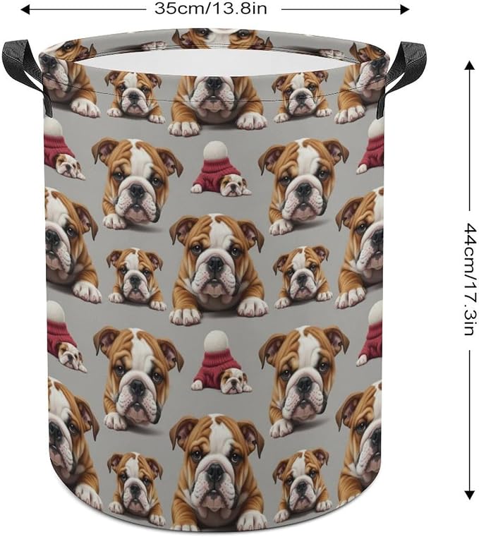 Waterproof Clothes Hamper with Handles English Bulldog Puppy Dog Art, Collapsible Basket for Laundry, Toy, and Bedroom Storage Solutions