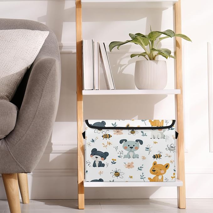Cute Dog Storage Bins with Lids, Pet Puppy Foldable Storage Boxes with Carrying Handle Organizer Containers Baskets Cube for Home Bedroom Closet