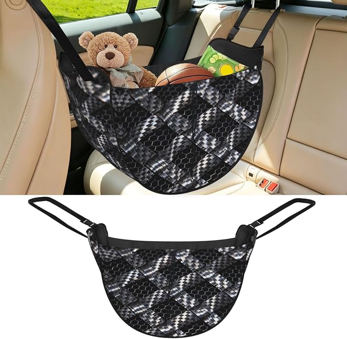 Carbon Fiber Weave Car Seat Organizer-Backseat Storage Bag for Travel | Waterproof Durable. Holds Snacks Gear Essentials. Fits Most Cars.