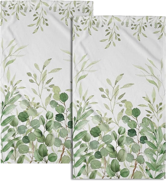 Giwawa Green Eucalyptus Hand Towels Plant Leaves Decorative Bath Towels Soft Absorbent Dish Fingertip Towel for Kitchen Bathroom Guest Gym Spa