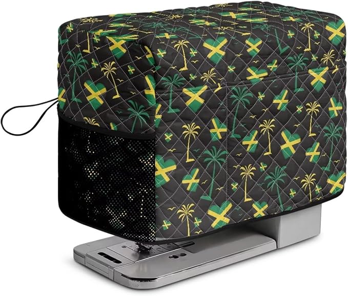 Sewing Machine Cover Polyester Febric Jamaica Palm Hear Print | Dust Pet Hair Protection,Quilting Design,Fits Standard Singer,Brother Janome Machines,Protecting Decorating Your Sewing Space