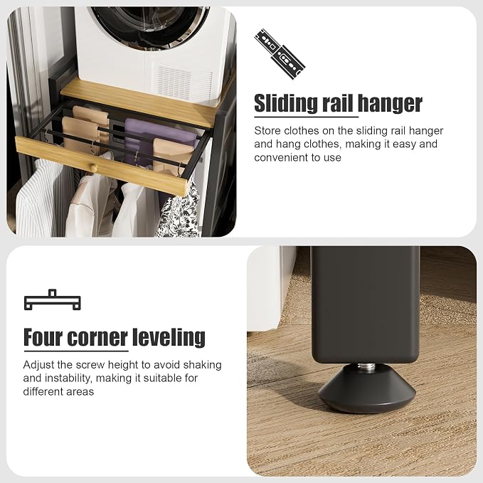 Washer Dryer Stacking Rack, 550lbs Capacity Heavy Duty Washing Machine Storage Utility Rack with Countertop, Height Adjustable Washing Machine Shelf for Laundry Rooms Bathrooms
