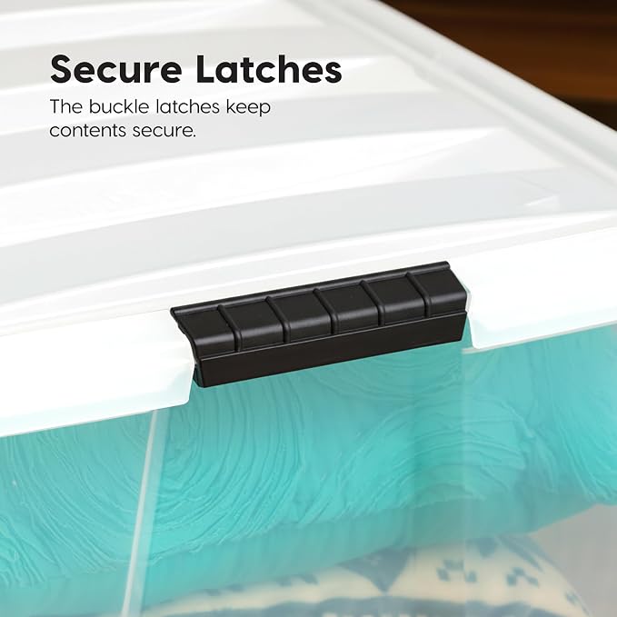 IRIS USA 94 Qt Storage Bins with Lids, 4 Pack, BPA-Free, Clear/White | Perfect for holiday decorations, bulky storage, camping gear, large household items, and long-term organization.
