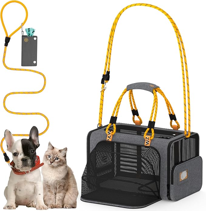 PAWZIDEA Expandable Pet Carrier for Small Cats & Dogs, TSA Airline Approved | 18"×11"×11" Soft-Sided Small Dog Travel Bag, Collapsible Top-Load Cat Carrier for 2 Cats Under Seat, Puppy Car Seat Up 15lbs