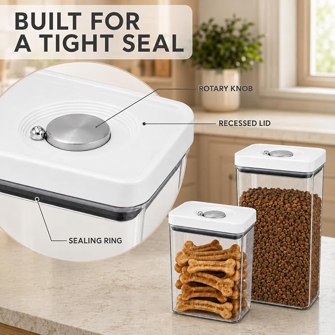 UFORU Dog and Cat Food Storage Containers, 3.1 and 4.4 Qt Airtight 2-Pack | Twist-Lock Lid, Kibble and Pet Treats, BPA-Free Material, Space-Saving Stackable Design, Easy One-Touch Opening