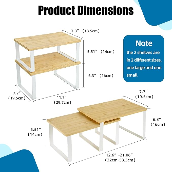 2 Pack Medicine Cabinet Organizer, Expandable and Stackable Medicine Bottle Organizer Shelf, Pill Bottle Organizer for Cabinet and Countertops, Rack for Medicines and Vitamins, Made of Metal & Wood