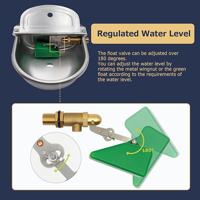 Automatic Dog Water Bowl Dispenser 85oz, 304 Stainless Steel Self-Filling Bowl with Brass Float Valve for Outdoor Large Breeds, Fit 3/4" GHT Faucet - Ideal for Chickens Livestock