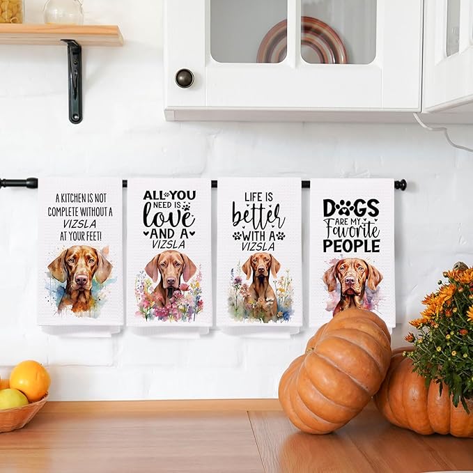 SPBL&L Vizsla Dog Kitchen Towels Set of 4, Vizsla Gifts for Women, Vizsla Decor Tea Dish Towels for Kitchen, Vizsla Decorative Hand Towels for Bathroom, 16x24 Inches