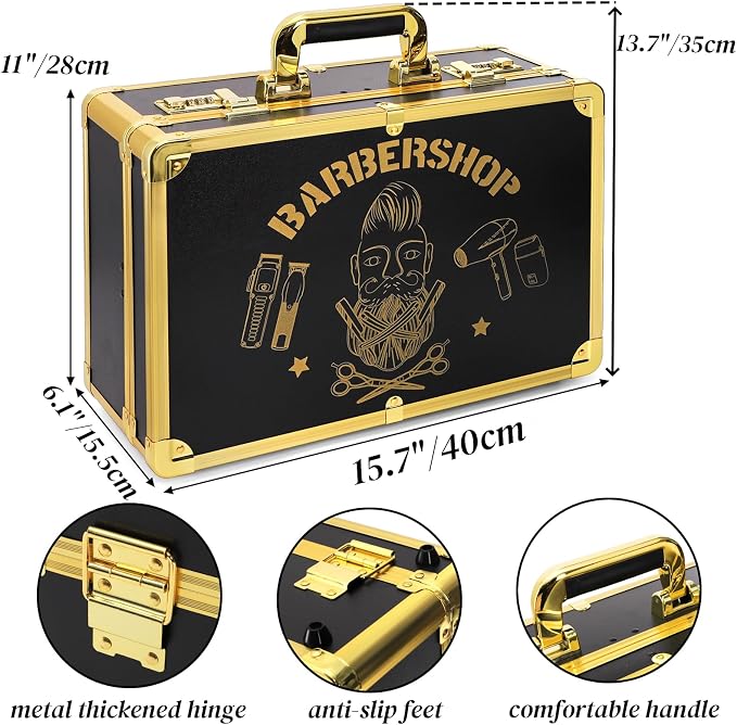Goaste Professional Barber Supplies Case, 15.7" Barber Carrying Case with Code Lock, Double Layer Hairdresser Tool Box Organizer, Portable Travel Carrying Cases for Hair Stylist & Pet Groomer (Gold)