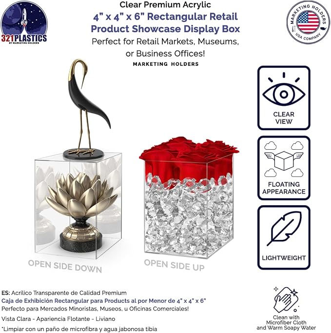 4" x 4" x 6" Clear Acrylic Display Box with One Open Side No Lid Versatile Rectangular Plexiglass Retail Product Riser or Merchandise Storage Bin by Marketing Holders