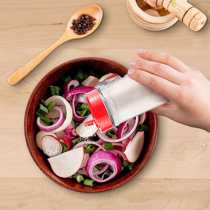 Plastic Spice Jars Bottle Containers with Red Cap, 16 Oz, 6 Pack | Clear Safe Plastic Bottle Containers with Shaker Lids, Lined Cap, PET Material, BPA-Free, Perfect for Herbs & Spices