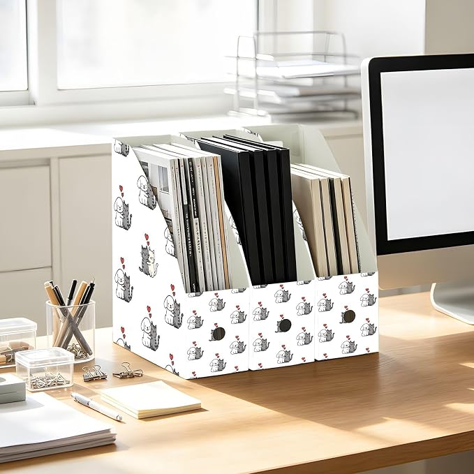 STAYTOP Love Between Pets Pattern Magazine File Holder, 6 Pack Desk Organizer, Sturdy File Holder, Storage Box for Documents, Magazine Holder for Classroom, Home, and Office