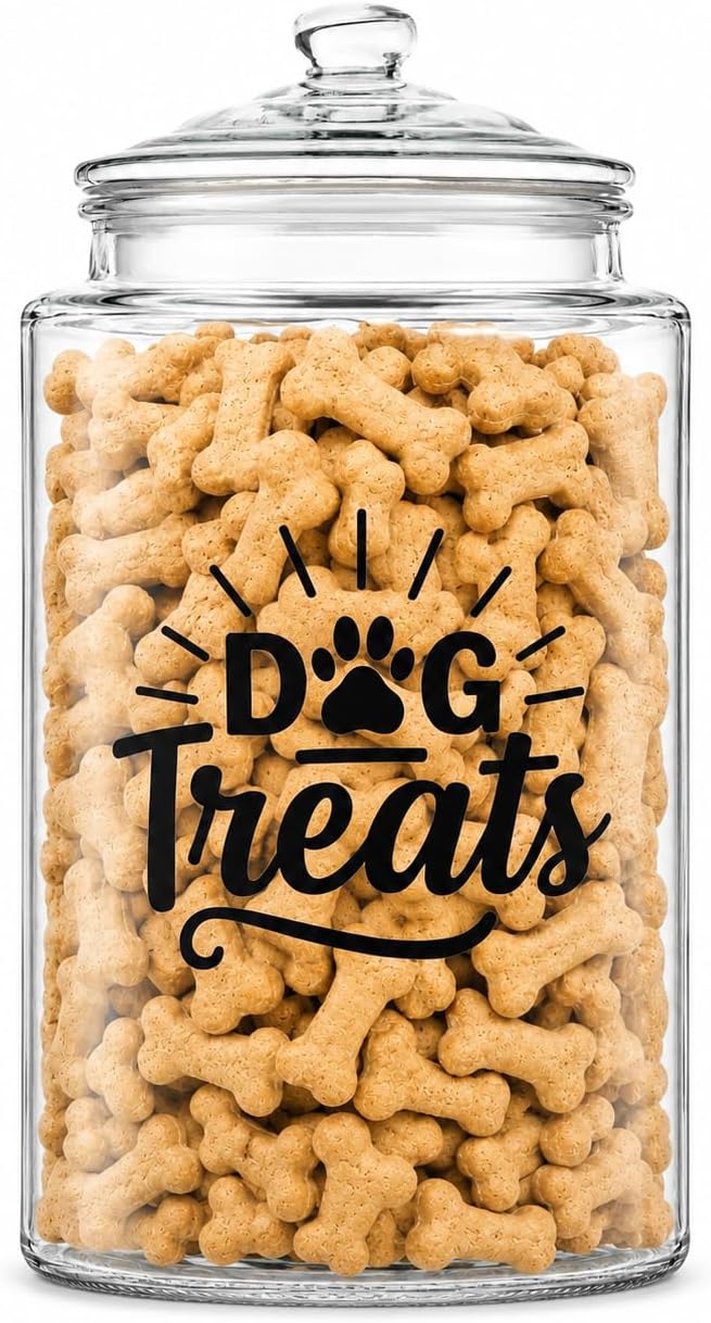 2-Gallon Dog Treat Container Airtight – Large Glass Jar for Countertop, Stylish Dog Treats Container & Dog Cookie Jar, Perfect Dachshund Accessories & Dog Treat Storage
