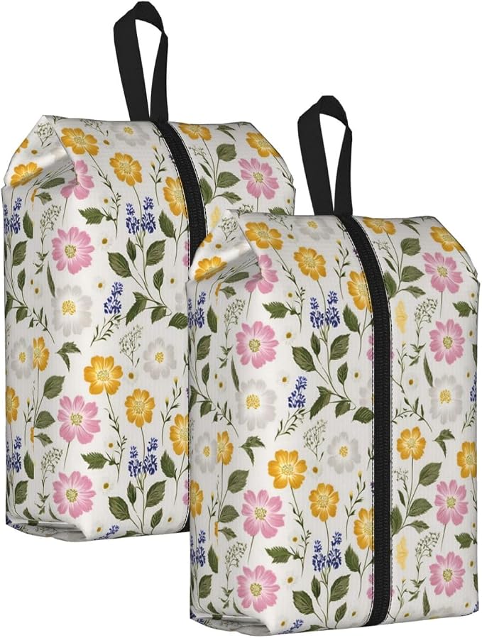 Fresh Country Floral Travel Shoe Bag for Men & Women, Waterproof Shoe Storage Organizer with Zipper, Portable Shoe Pouch for Sneakers, Heels, Sandals, Gym & Travel Luggage 2PCS