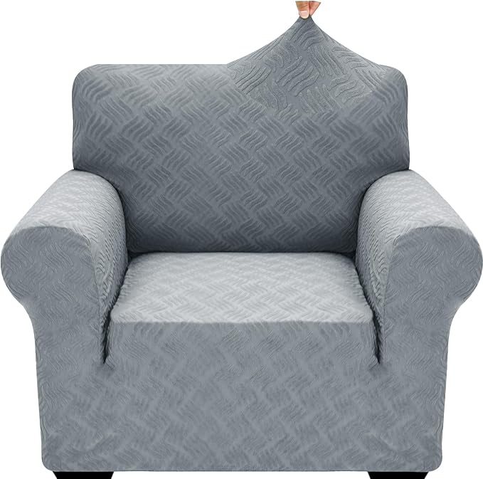 YEMYHOM Couch Cover Latest Jacquard Design High Stretch Sofa Chair Covers for Living Room, Pet Dog Cat Proof Armchair Slipcover Non Slip Elastic Furniture Protector (Small, Leaf Pattern Light Gray)