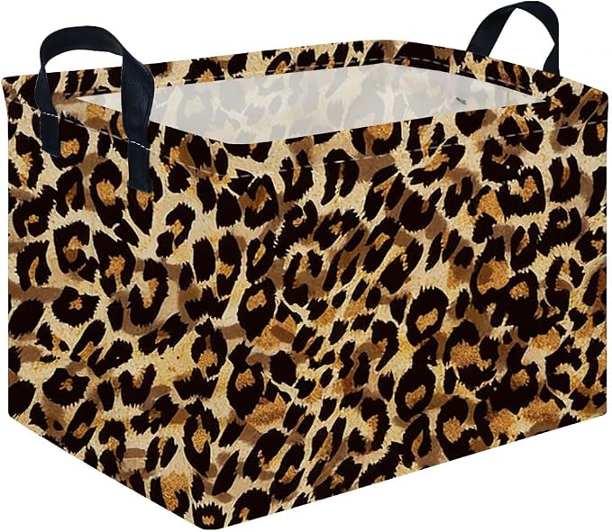 Rectangular leopard print baskets,Kids Storage Bins,Collapsible Canvas Waterproof Storage Bin for Girls,Cute Organizer Box,Book baskets,baby room Decor(Leopard Print)