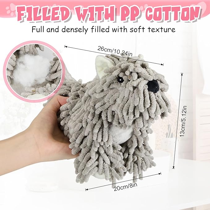 Tegeme 1 Pcs Chenille Dog Hand Towel Fuzzy Dog Towel Absorbent Microfiber Soft for Bathroom Kitchen Washstand (Grey)