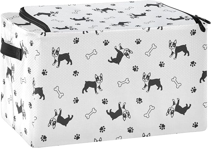 Pets Dogs White pattern Under Bed Storage Containers with Double Zipper Openings, Foldable Clothes Storage Bins with Clear Window and Handles for Bedding Blankets Comforters