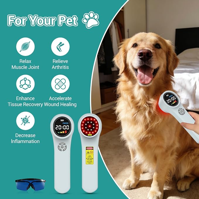 Cold Laser Therapy Device for Dogs, Infrared Red Light Therapy Device | 980nmx4 810nmx4 660nmx16, Handheld Cold Laser Therapy Device for Pain Relief, Arthritis, LLLT for Dogs, Cats, Horses, Equnie